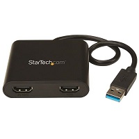StarTech.com USB 3.0 to Dual HDMI Adapter, 1x 4K 30Hz & 1x 1080p, External Video & Graphics Card, USB Type-A to HDMI Dual Monitor Display Adapter Dongle, Supports Windows Only, Black - USB to Dual HDMI Adapter (USB32HD2) - Adapter cable