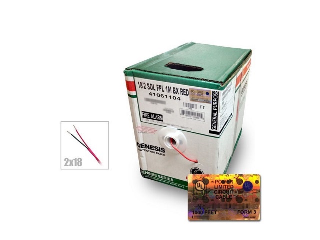 Firelite HON 41061104 cable para fuego 18/2 SOL FPL 1M BX RED