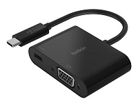 Belkin USB-C to VGA + Charge Adapter - Adaptador de vídeo - 24 pin USB-C macho a HD-15 (VGA), USB-C (solo alimentación) hembra