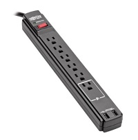Tripp Lite Protect It! 6-Outlet Surge Protector, 6 ft. Cord, 990 Joules, 2 USB Ports (2.1A), Black Housing - Protector contra sobretensiones - 15 A